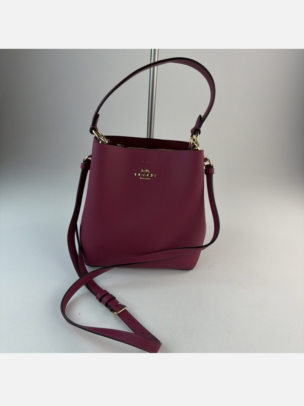 COACH Pebbled Leather Shoulder Bag in Berry Pink - Picture 3 of 4